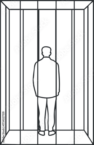 A minimalist illustration of a solitary figure standing in a confined space representing isolation..
