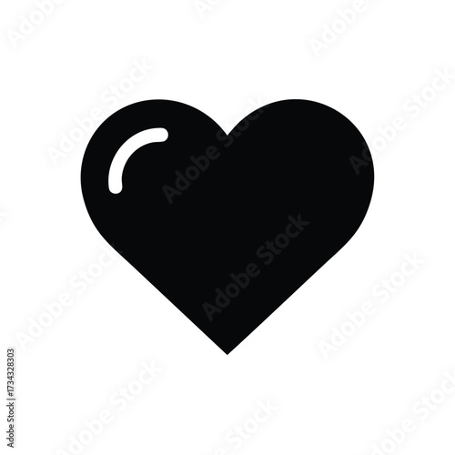 Minimalist black heart with a glossy reflection on a emphasizing simplicity and elegance