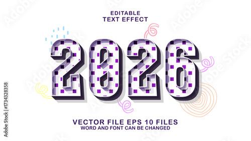 editable 3d 2026 year with patterns text effect