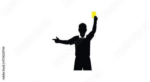 Referee displaying a yellow card with hand gesture stark silhouette