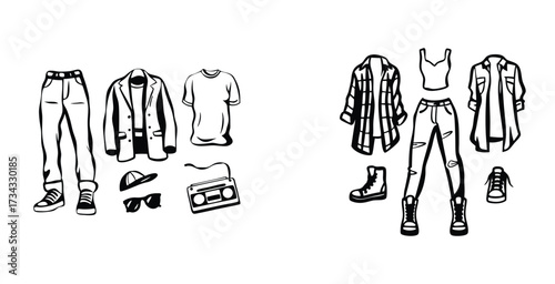 Minimalist line art fashion sketch of a classic boys stylish dresses black silhouette style vector art design