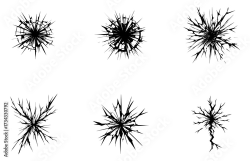 Set of Broken Shattered Glass Crack Explosion