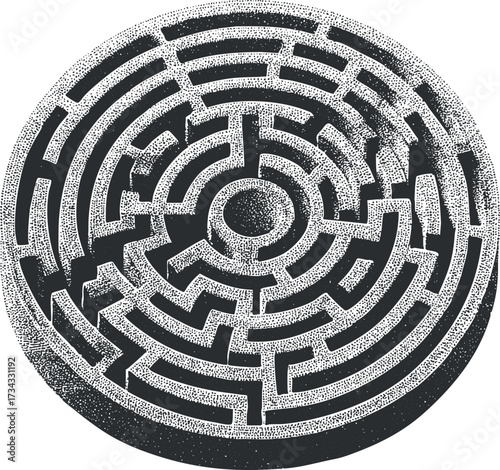 A detailed circular maze design illustrating paths and challenges for puzzle enthusiasts..