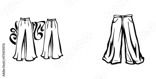 Minimalist line art fashion sketch of a Palazzo black silhouette style vector art design