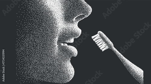 Illustration of a face with a toothbrush emphasizing oral hygiene and dental care..
