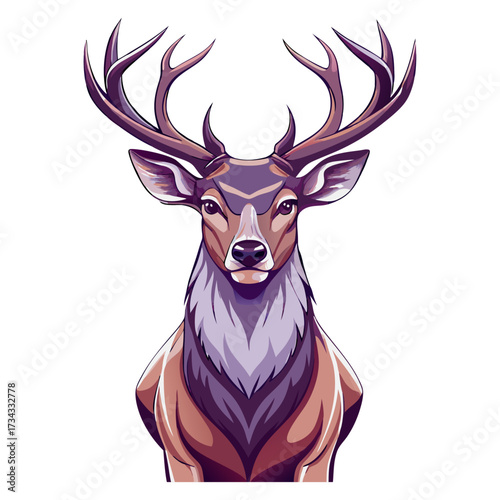 Vector art of detailed deer illustration, highlighting its majestic antlers and gentle expression in a captivating portrait style artwork