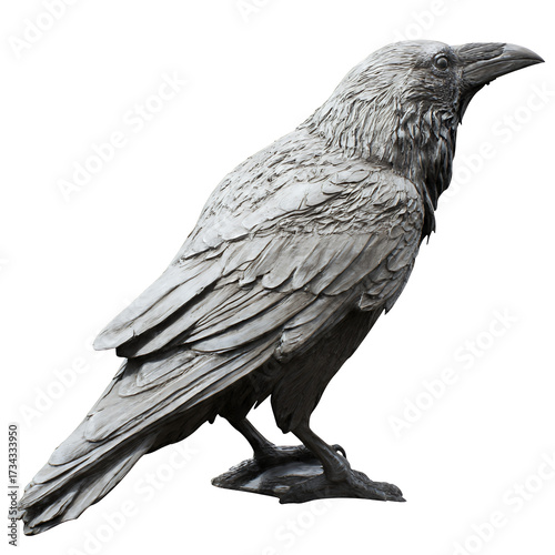 Stone Raven Statue on Transparent Background