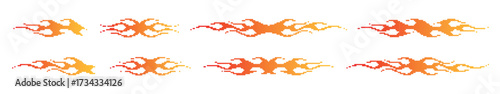 Fire flames pixel collection. Tribal hot rod car decal set. Pixel art.
