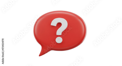 Isolated question mark in a red speech bubble, asking a question or soliciting feedback