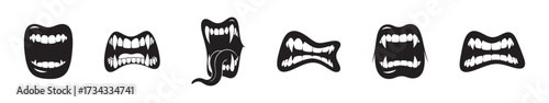 Scary smile masks set. Vampire mouth masks. Halloween masks collection.