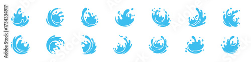 Water splashes set. Water design element, falling droplets silhouettes.