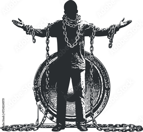 A powerful silhouette of a person breaking free from chains symbolizing liberation and resilience..