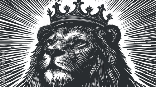 A striking illustration of a lion wearing a crown, symbolizing strength and royalty..