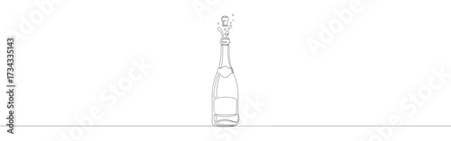 Champagne explosion continuous one line drawing. Design for New Year, Christmas, celebration, festival.