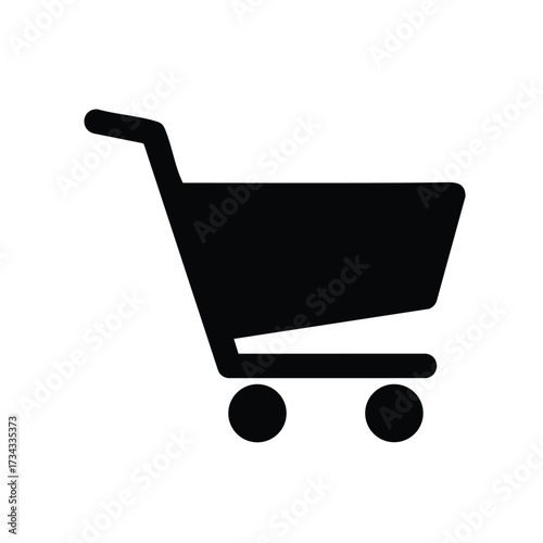 Silhouette of a shopping cart with a handle and wheels, symbolizing retail, shopping, and consumer goods in a minimalistic style