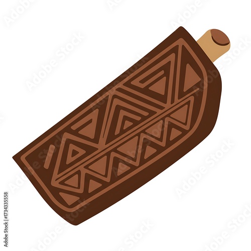 Aztec Style Decorated Rib of Meat with Cut, Isolated on White, and Illustration.