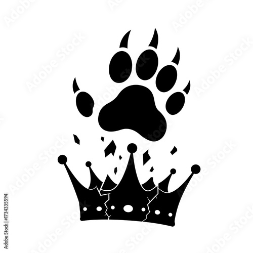 Bear Paw Print Above Crown Graphic Power with Royalty, Protection, and Isolated White.