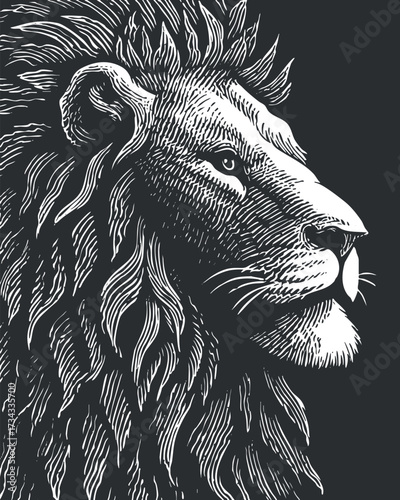 Detailed illustration of a lion's profile showcasing its majestic features and fierce expression..