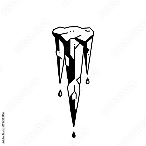 Black and White Icicle Illustration Isolated graphic of melting ice with winter icon.