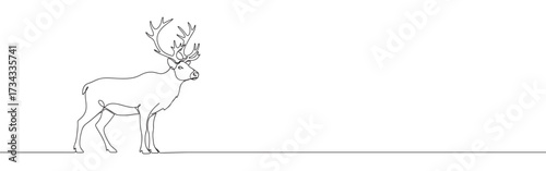 Deer line art. Reindeer continuous one line drawing.
