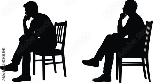 Silhouettes of two men sitting and thinking chair, silhouette, men, sitting, chair, thinking, contemplation, pensive, thoughtful, decision, problem solving, idea, pause, reflection, calm, quiet, graph