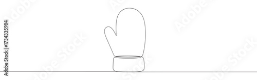 Mitten line art. Winter background. Gloves continuous one line drawing.