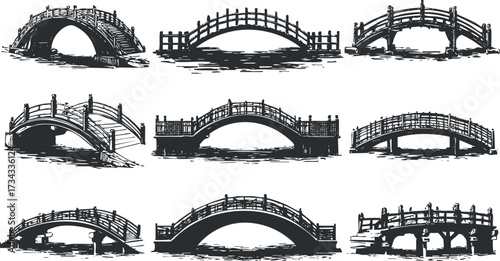 A collection of various artistic bridge designs showcasing different styles and structures..