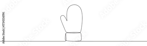 Mitten line art. Winter background. Gloves continuous one line drawing.