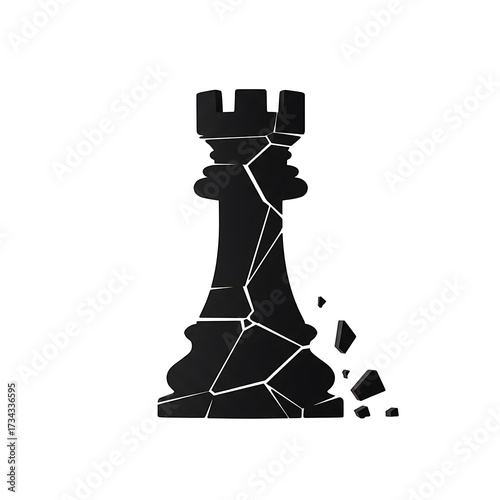 Broken Chess Rook Icon of strategy failure with concept of defeat, and vector art.