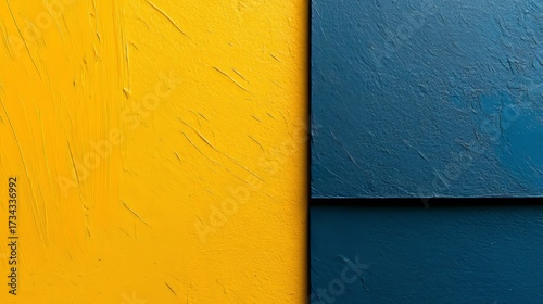 Geometric shapes are formed by a yellow and blue abstract background
