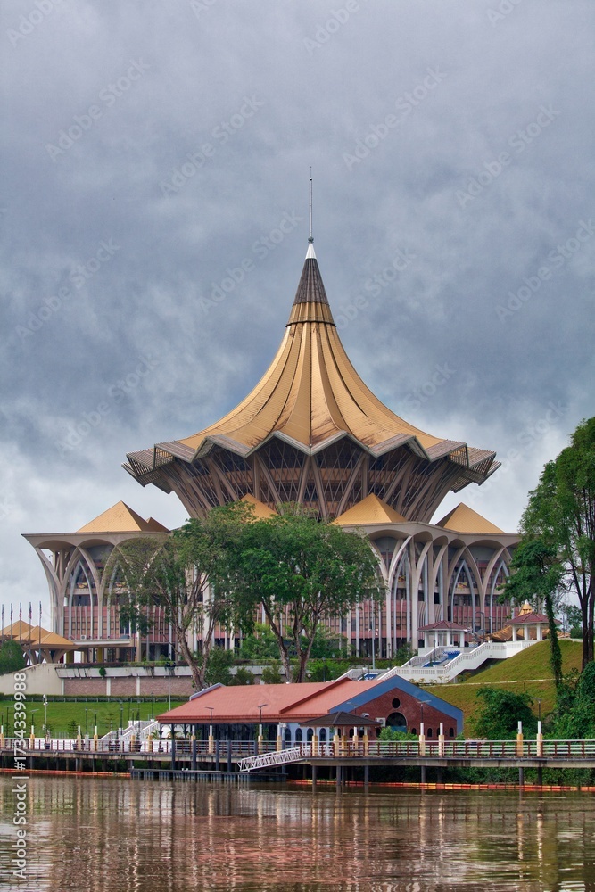 Naklejka premium New Sarawak State Legislative Assembly Building. Government building in Petra Jaya district of Kuching, Sarawak, Malaysia.