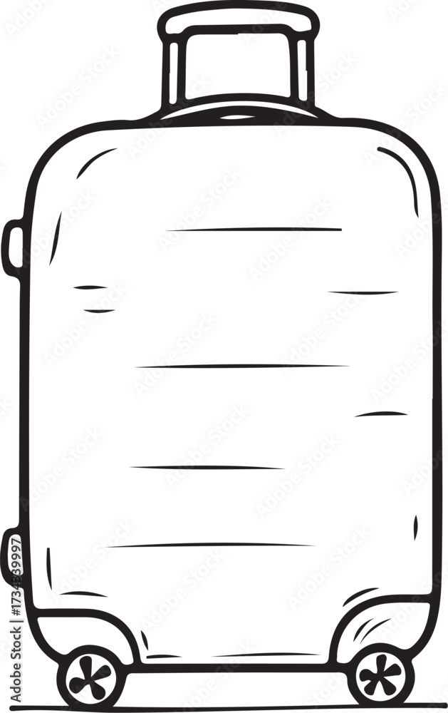 Obraz premium Simple Suitcase Baggage Hand-drawn Sketch Drawing Vector Illustration, Line Linear Symbol Engraving Coloring Book, Black and White Isolated