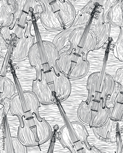 Seamless pattern of violins showcasing intricate details and artistic design elements..
