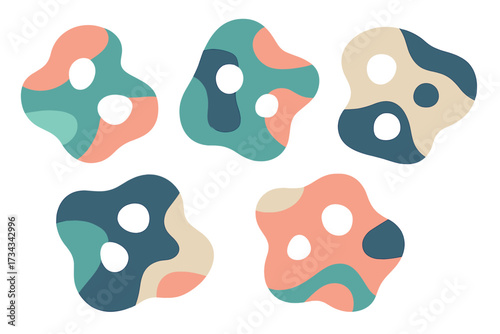 Contemporary abstract organic fluid shapes with vibrant colorful design elements and internal cutouts for modern creative projects