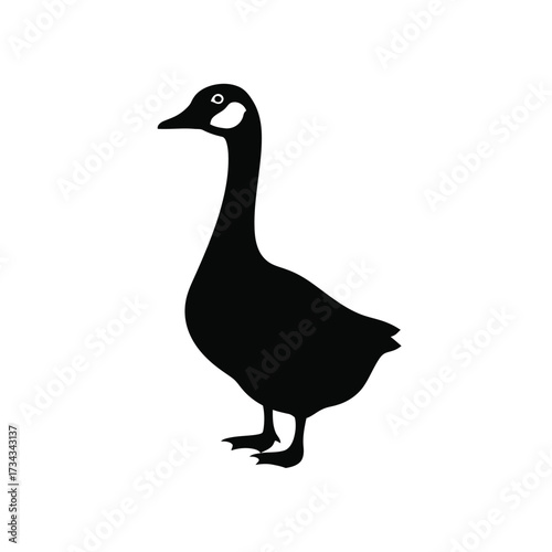 Black canada goose silhouette standing proudly isolated on white background