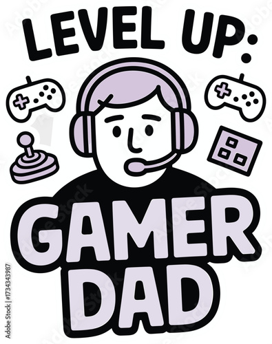Level Up Gamer Dad Headset Controller Icon Sign Design