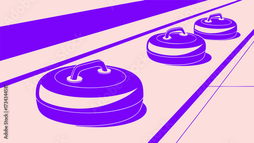 Dynamic curling stones on the ice create a competitive atmosphere, perfect for sports enthusiasts and team spirit promotions, originally a vector design