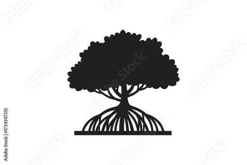 Mangrove Tree Silhouette Isolated On White Black Mangrove Tree With Roots Vector Art