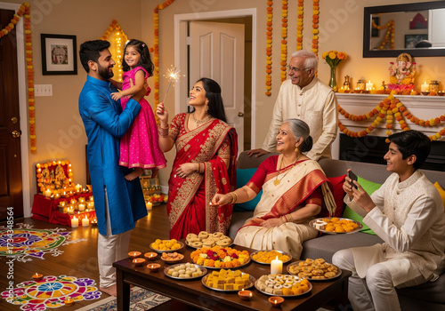 Happy Diwali Celebration Family Indian Festival of Lights, Home Decor, Food, Tradition, Family, Lamps and Gifts