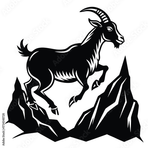A cute black and white goat silhouette is an isolated vector illustration of a mammal for farm animal nature art