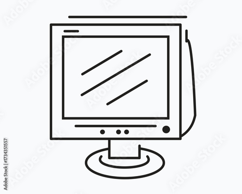 Old computer monitor icon, vintage display screen symbol