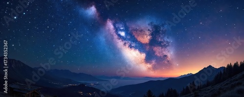 A breathtaking panoramic view of a starry night sky, capturing the vastness and mystery of the cosmos, often associated with spiritual and religious contemplation , night sky, universal energy