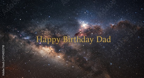 Celestial scene with text birthday wishes greeting on night sky background