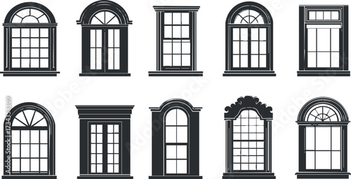 A collection of various window designs showcasing architectural styles and shapes..