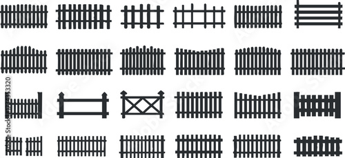 A collection of various fence designs including wooden picket and decorative styles..
