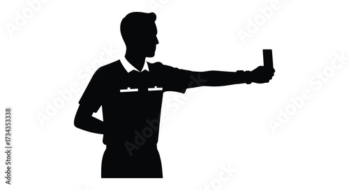 Man taking a selfie with outstretched arm simple black silhouette