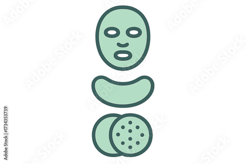 Beauty and skin care routine elements including facial sheet mask under eye patches and fresh cucumber slices