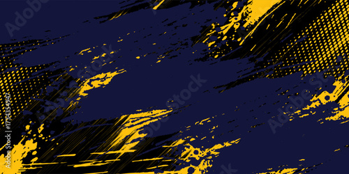 Abstract yellow-blue frame on a dark background. Sporty design in grunge style. Illustration for sports, athletics, training, workout, etc.