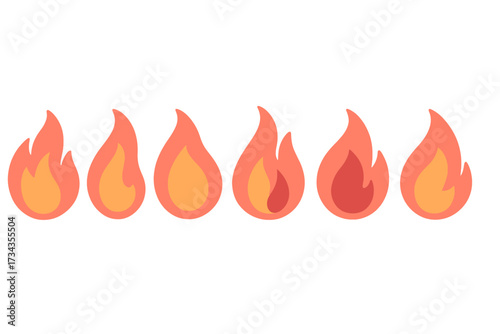 Stylized fire flames in a row with varying shapes and warm color gradients representing heat and energy