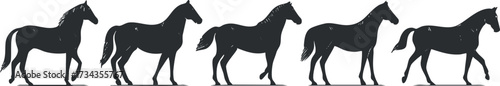 Silhouette illustration of horses in a galloping sequence showing movement and grace..